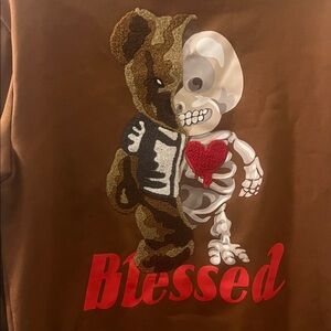 Skeleton Knit TeddyBear Brown Blessed Graphic Sweatshirt SuperMassive very cool